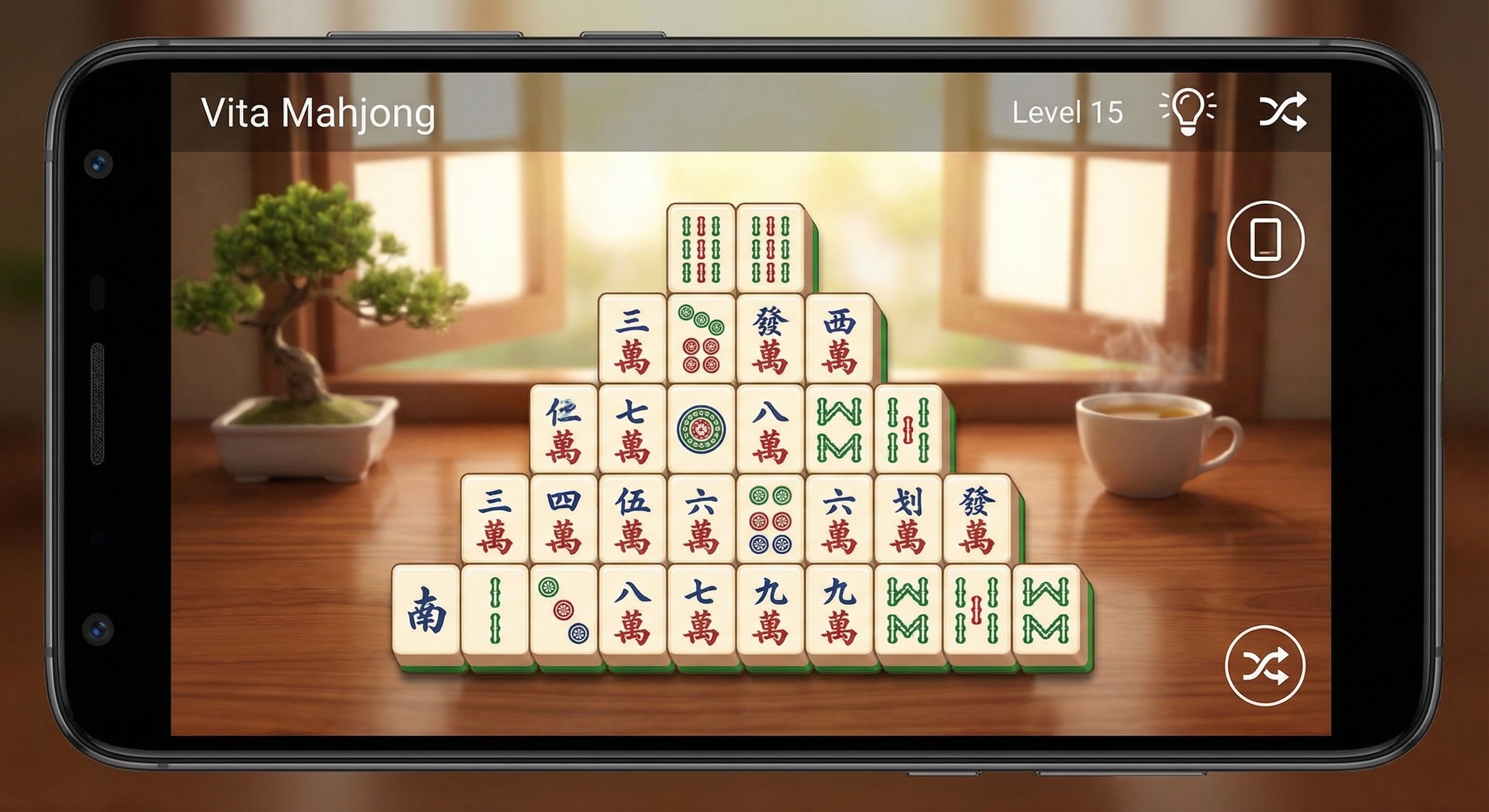 Vita Mahjong game on Android smartphone screen showing colorful tiles