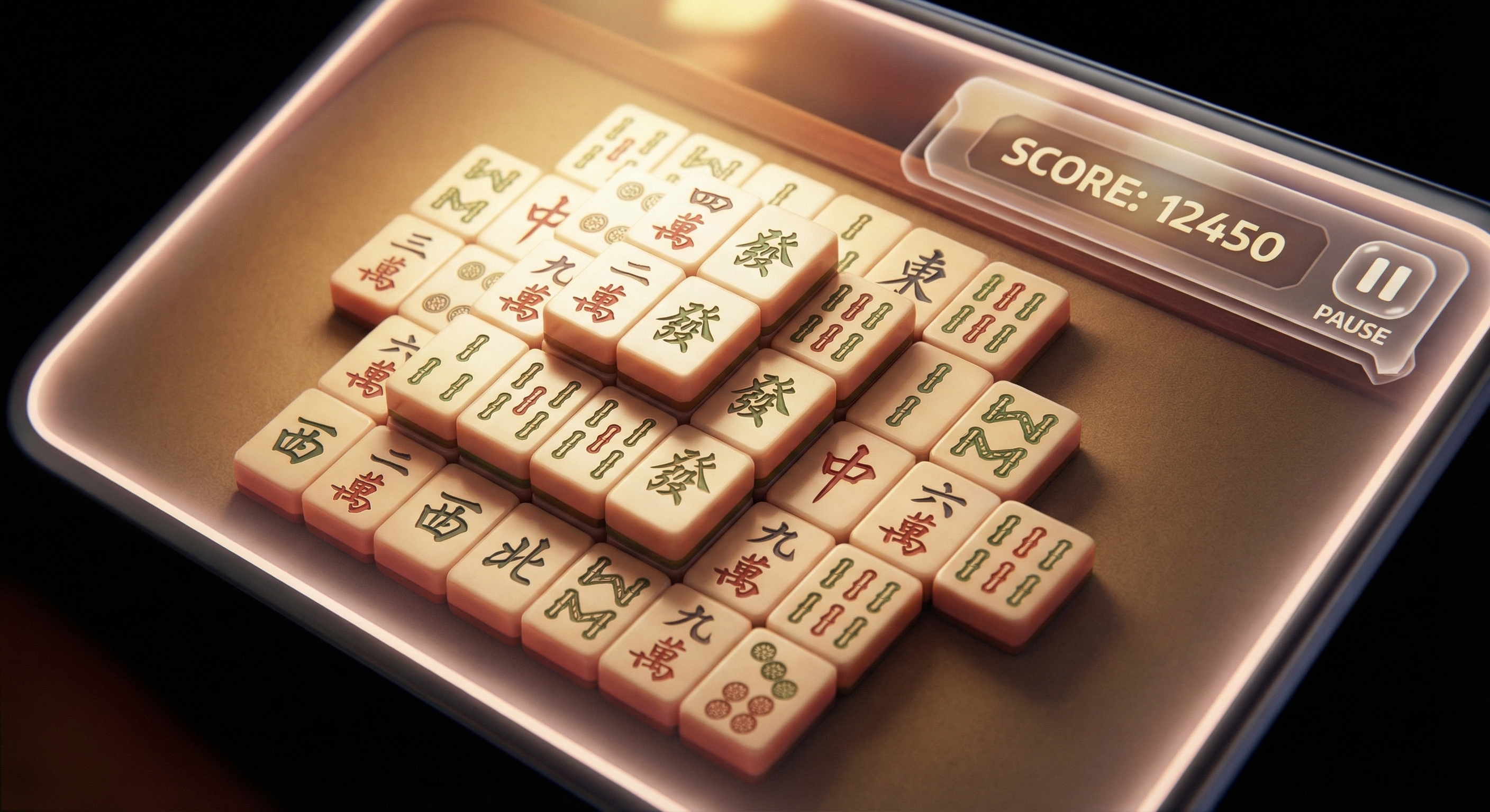 Close up of Mahjong tiles arrangement in Vita Mahjong game