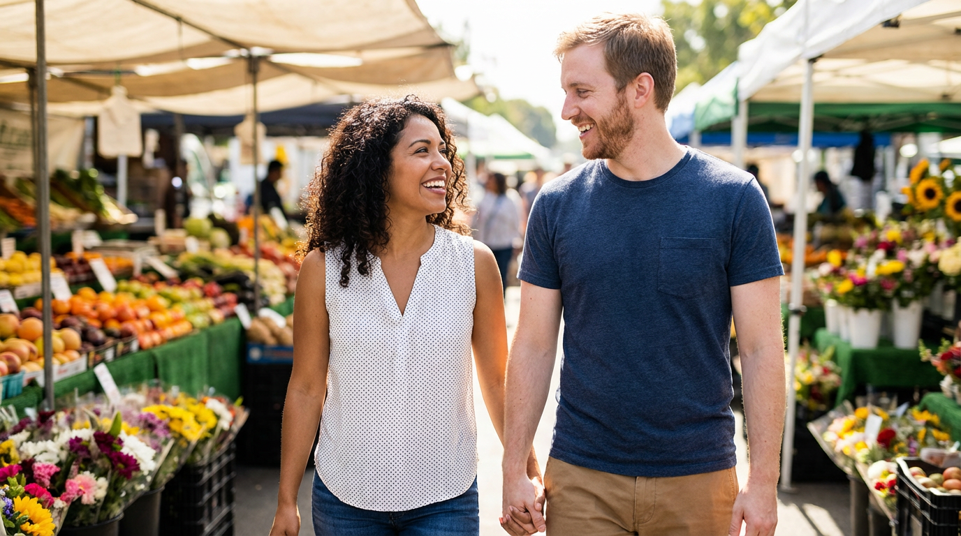 Interracial couple in romantic setting
