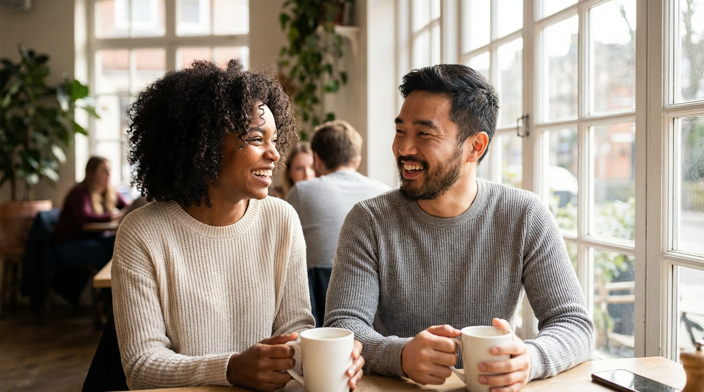 Diverse couple on a casual coffee date