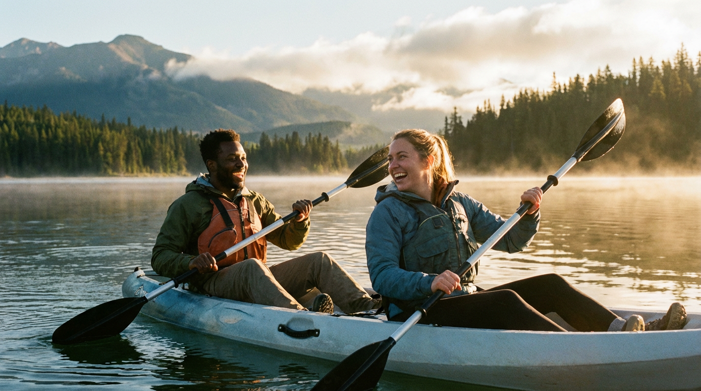 Diverse couple on adventurous outdoor date