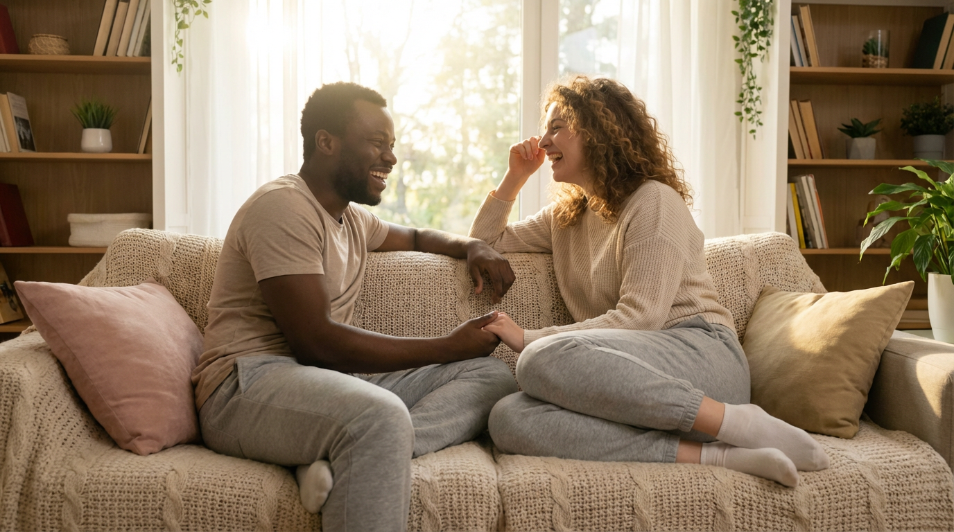 Diverse couple communicating openly